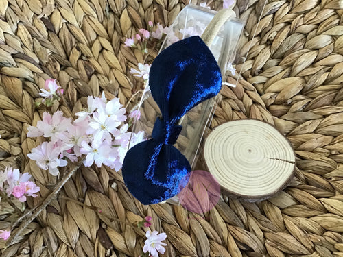 Navy Velvet Leaf Headband - My First Bow