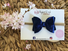 Load image into Gallery viewer, Navy Velvet Bow Headband - My First Bow