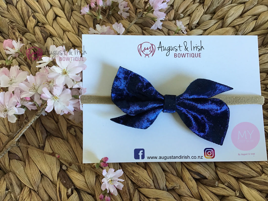 Navy Velvet Pinch Headband - My First Bow